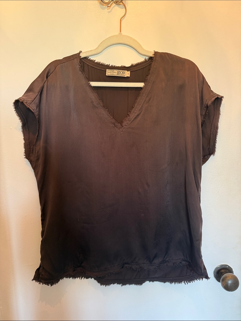 Silk V-Neck Short Sleeve Top